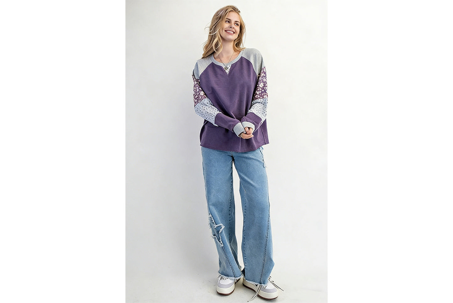 Women's Floral Print Color-Blocked Sweatshirt
