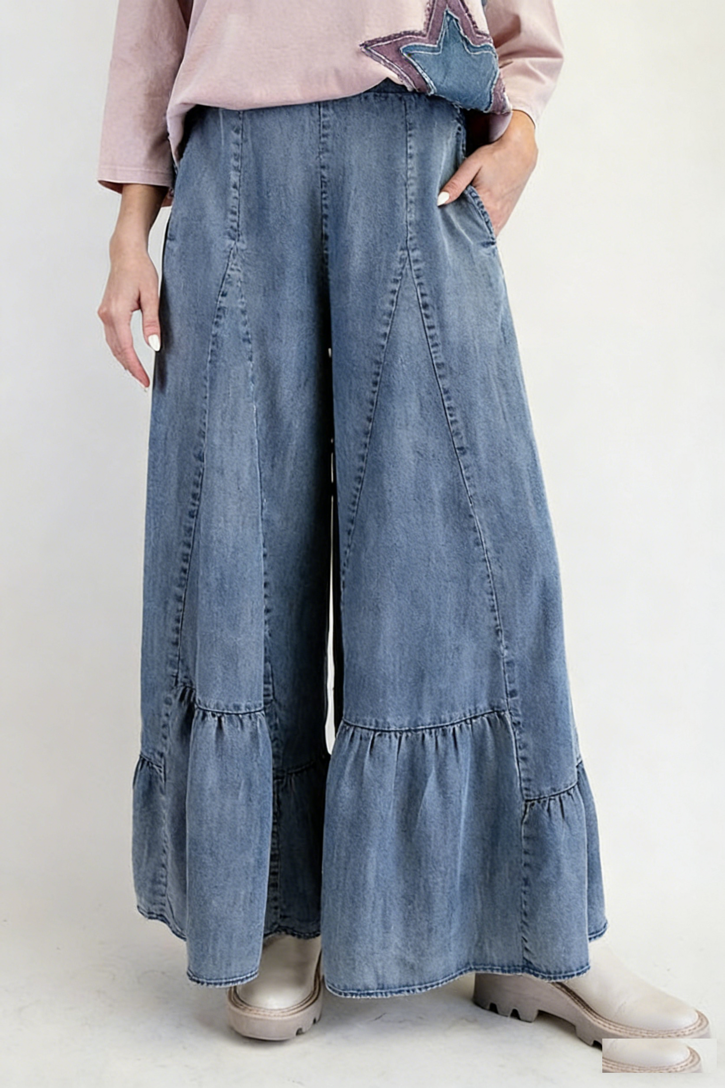 Women's Elastic Waist Casual Wide-Leg Trousers