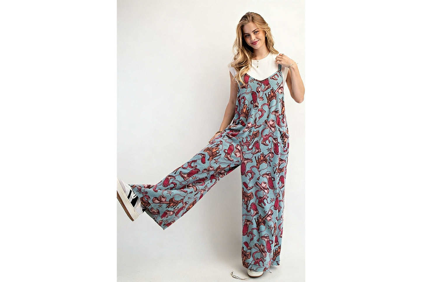 Printed Loose-fitting Straight-leg Overalls