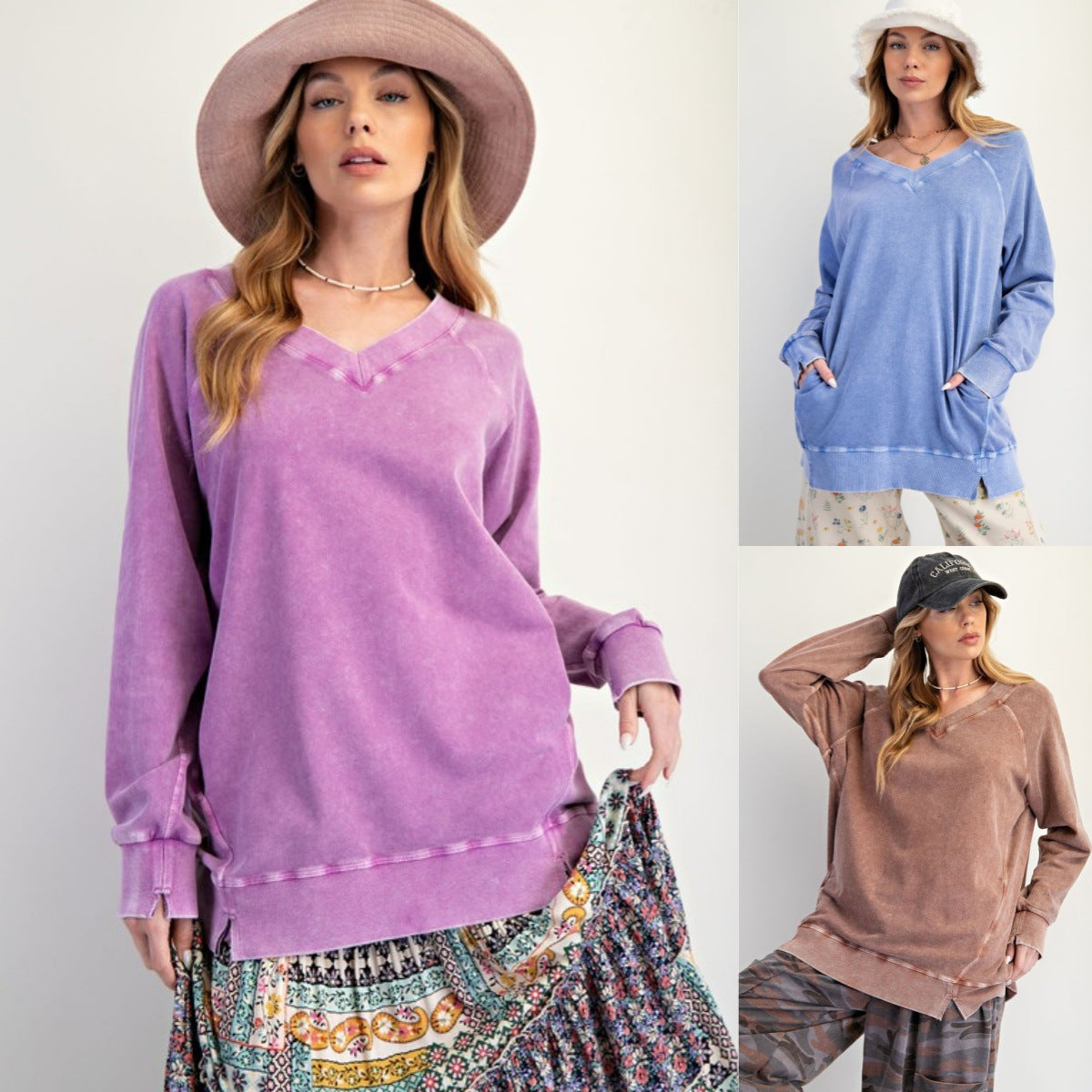 V-Neck Pullover Oversized Sweatshirt