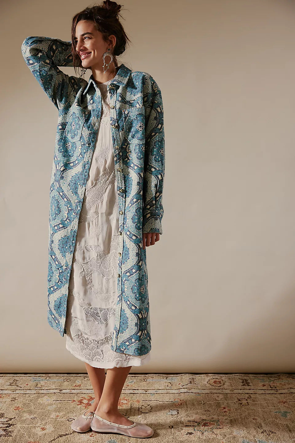 Long-Lapel Single-Breasted Shirt Jacket