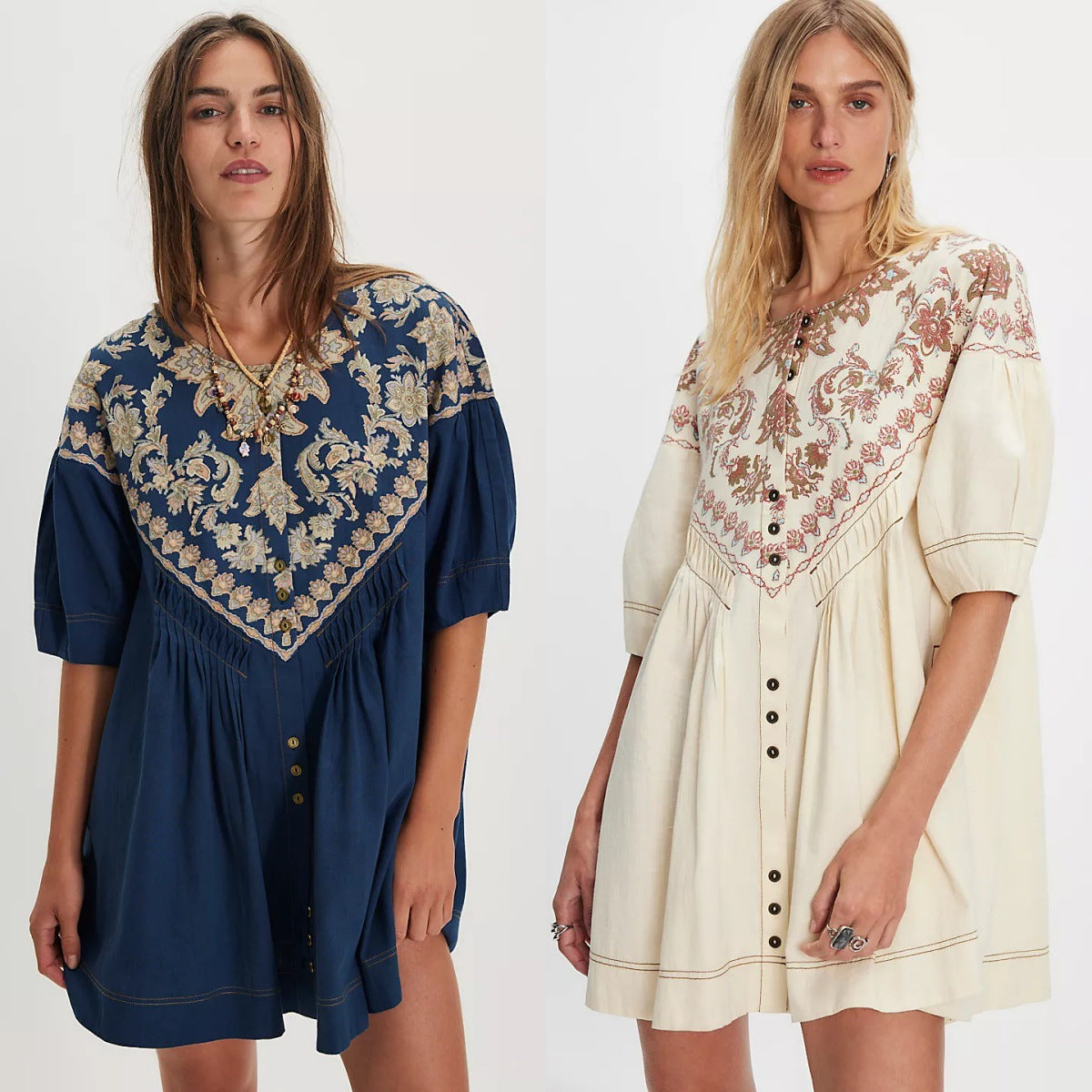 Women's Round Neck Printed Short-Sleeve Dress