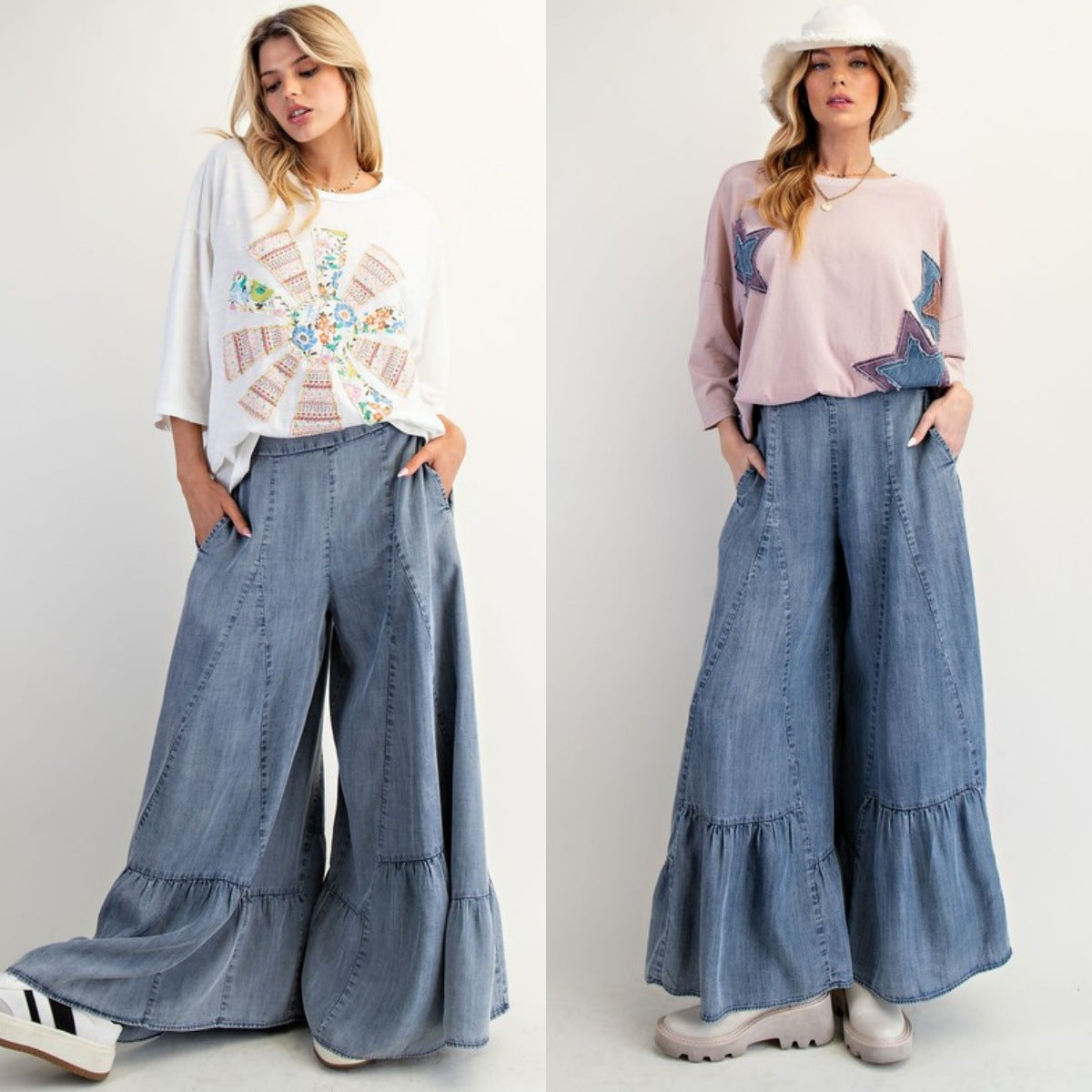 Women's Elastic Waist Casual Wide-Leg Trousers