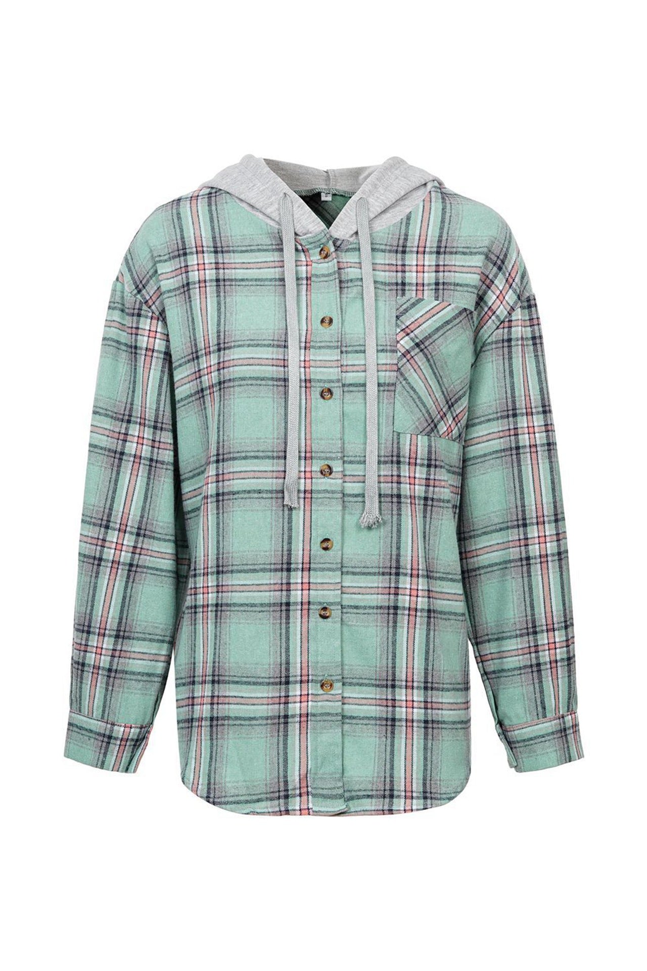 Women's Hooded Color-Blocked Plaid Jacket