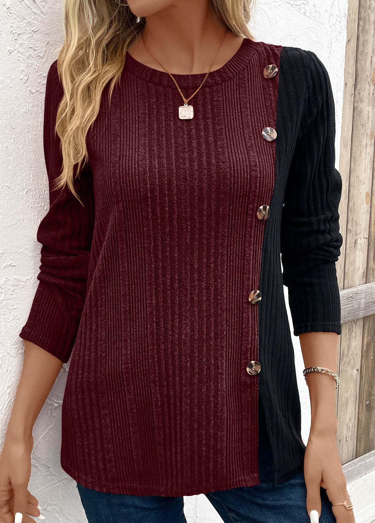 Women's Color-Blocked Long Top