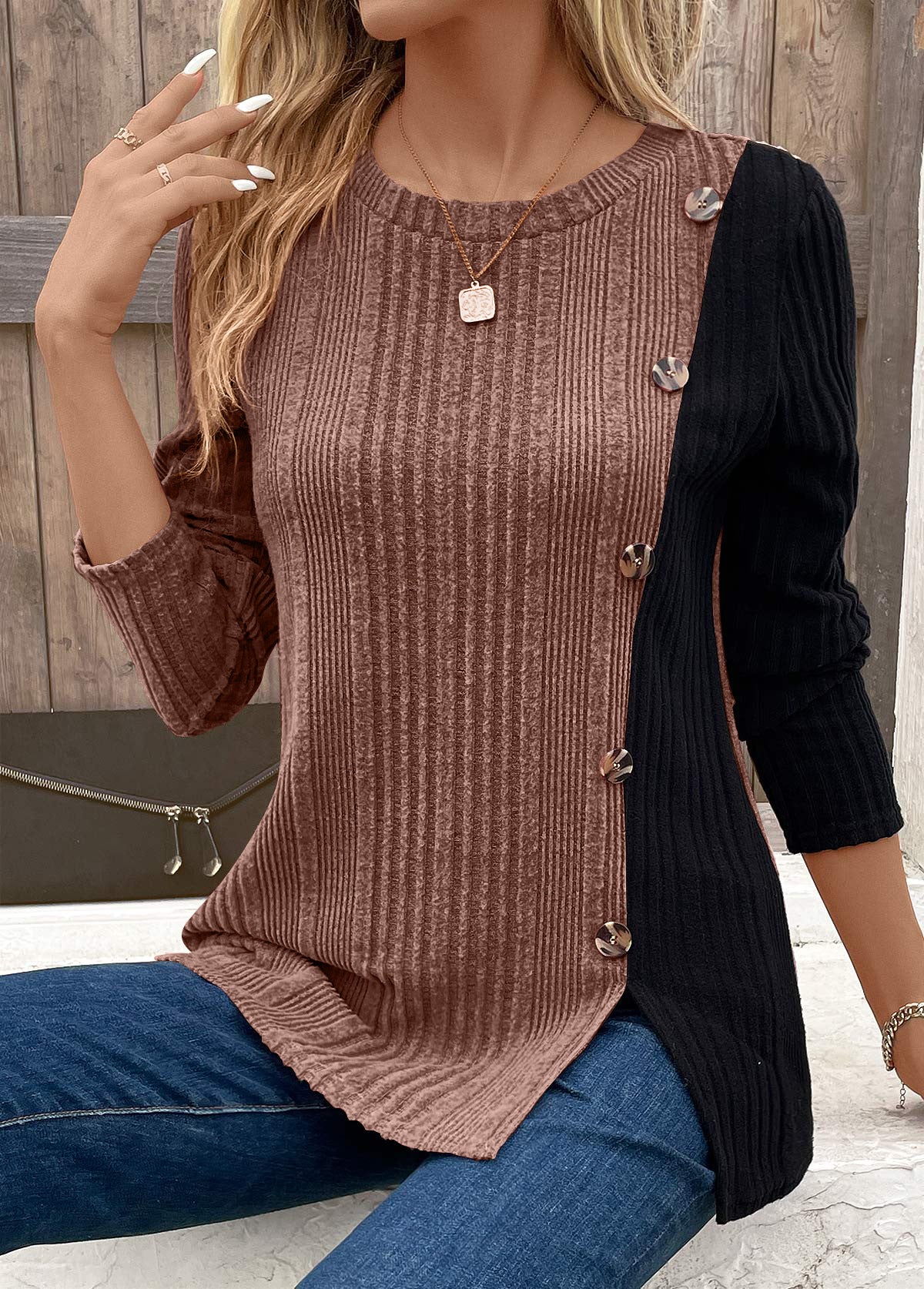 Women's Color-Blocked Long Top