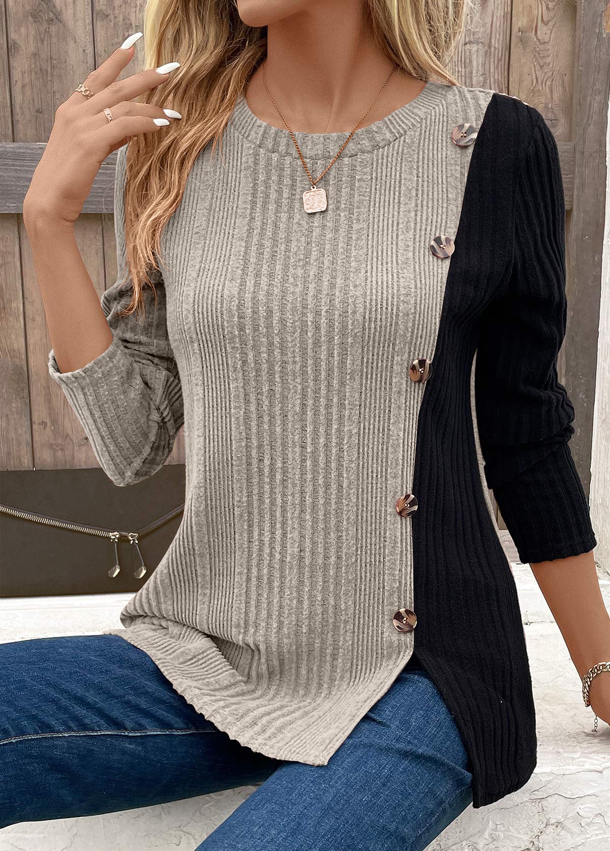 Women's Color-Blocked Long Top