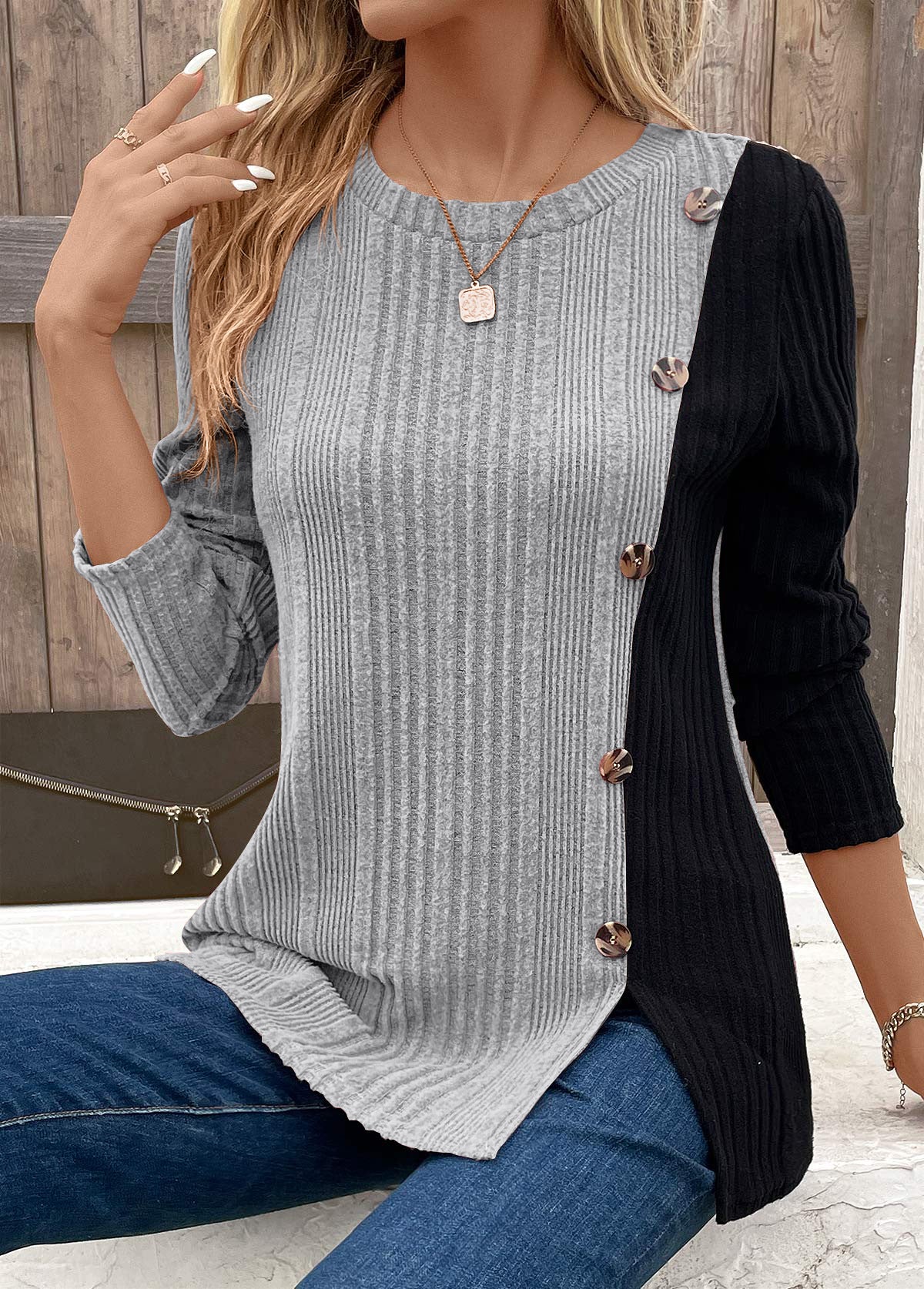 Women's Color-Blocked Long Top