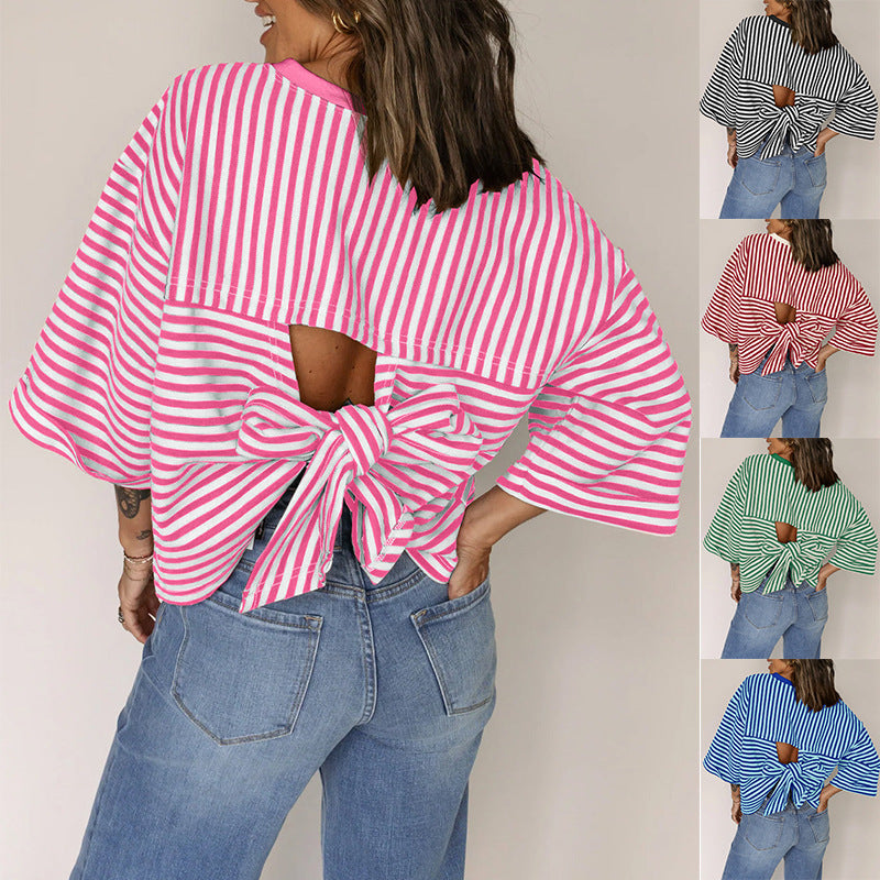 Women's Round Neck Striped Knit Top