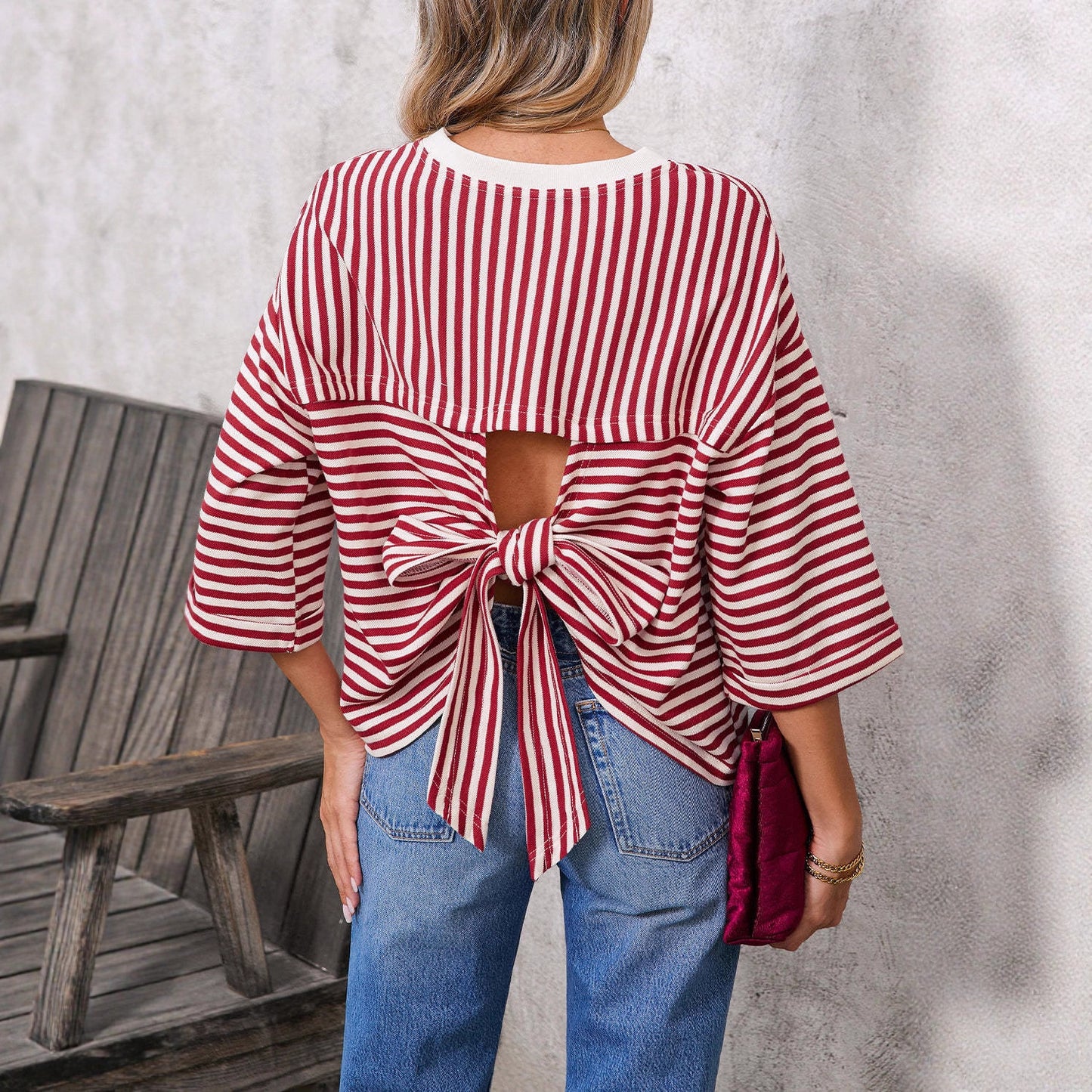Women's Round Neck Striped Knit Top