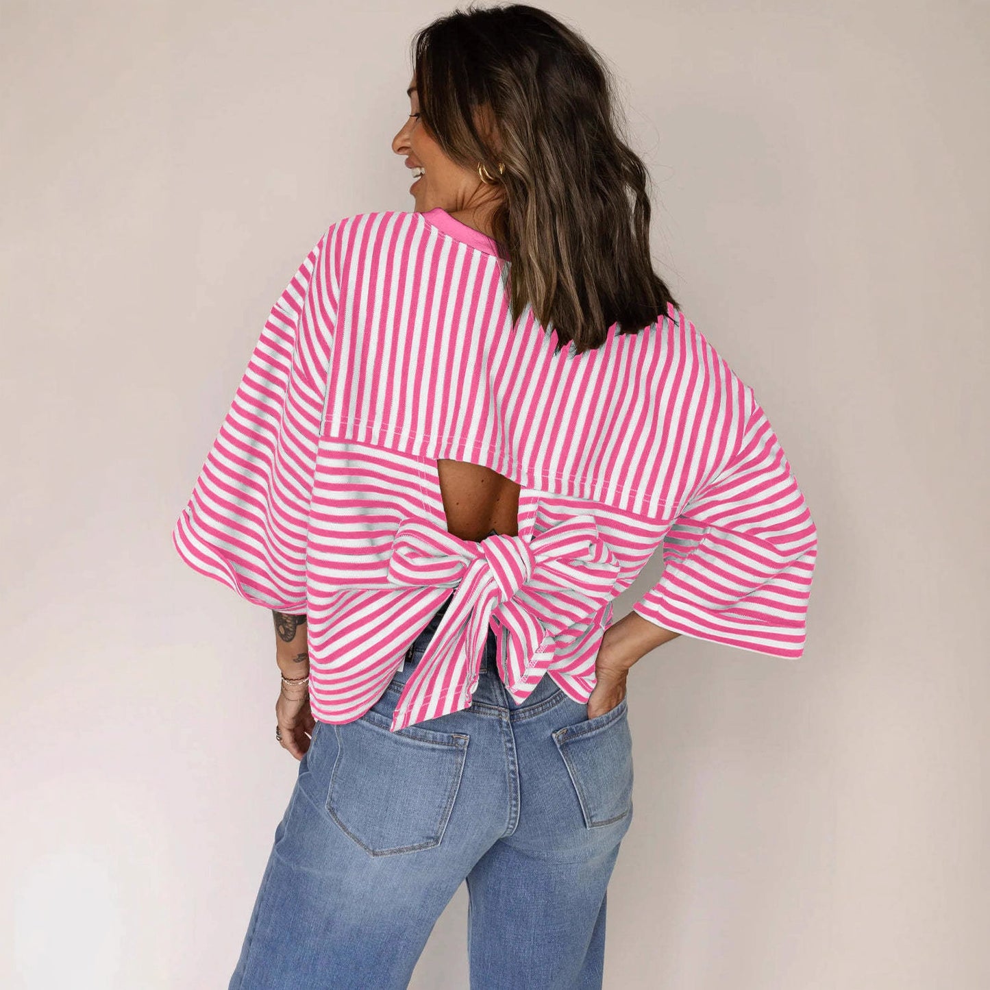 Women's Round Neck Striped Knit Top