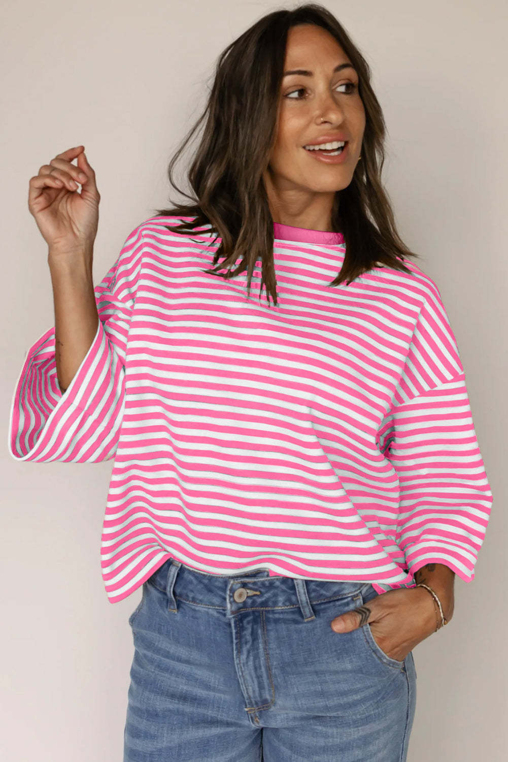 Women's Round Neck Striped Knit Top