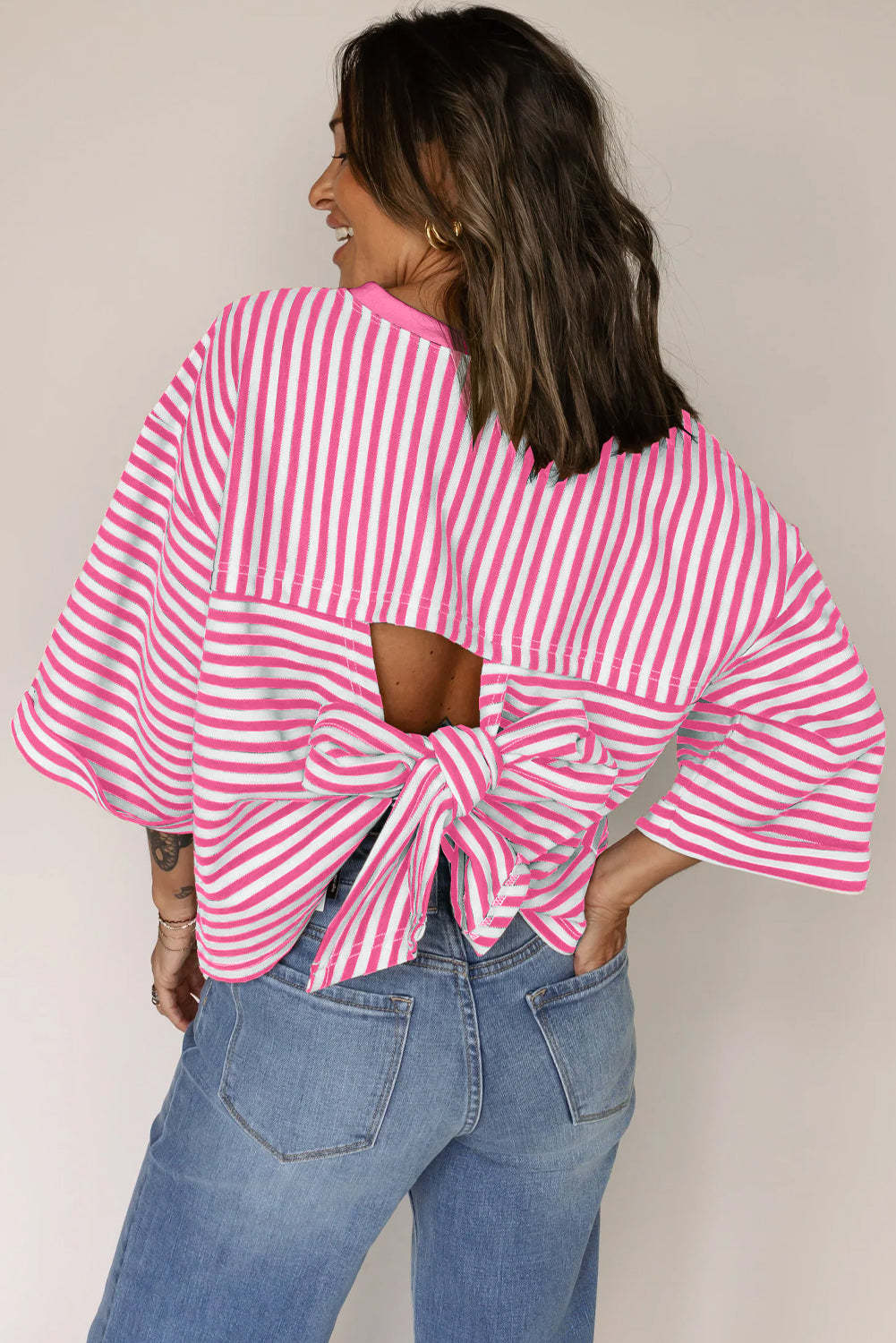 Women's Round Neck Striped Knit Top