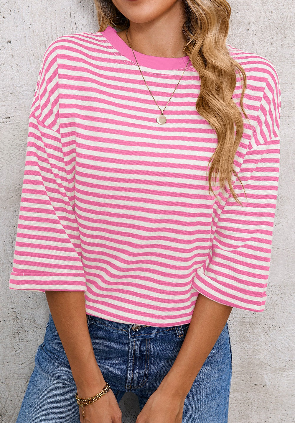 Women's Round Neck Striped Knit Top