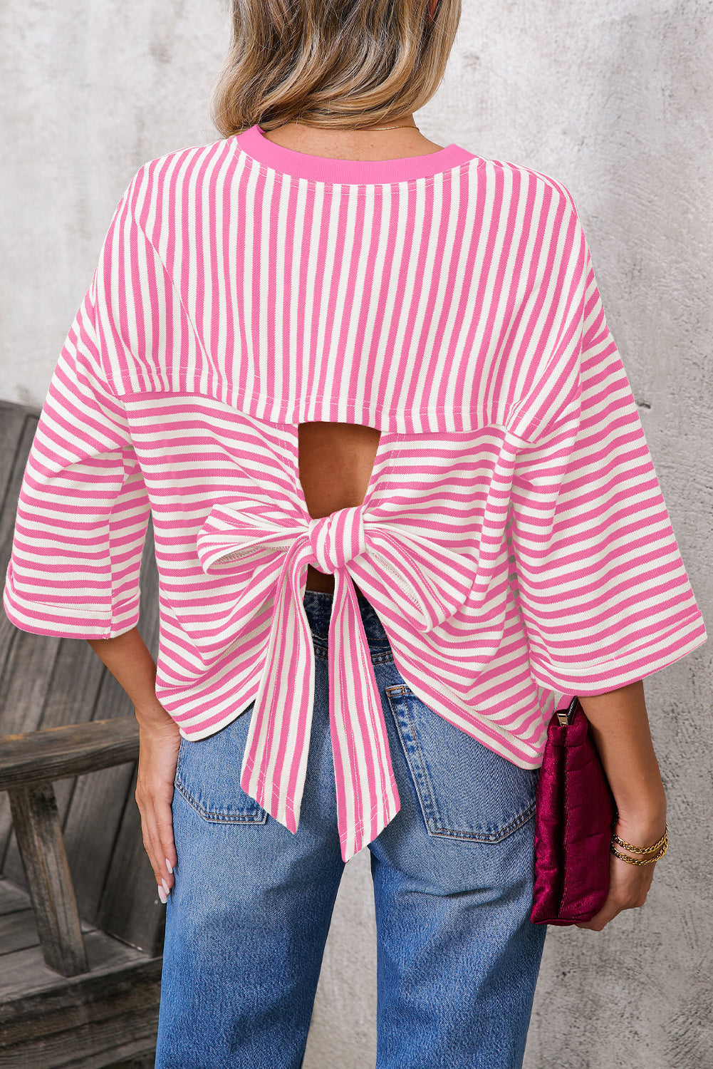 Women's Round Neck Striped Knit Top