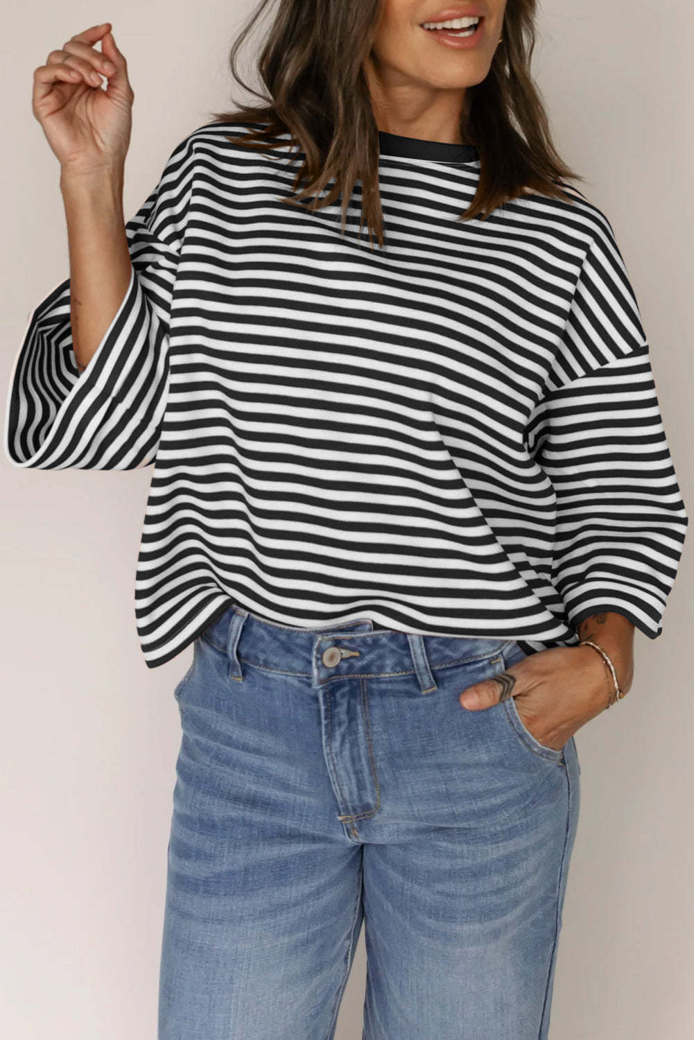 Women's Round Neck Striped Knit Top