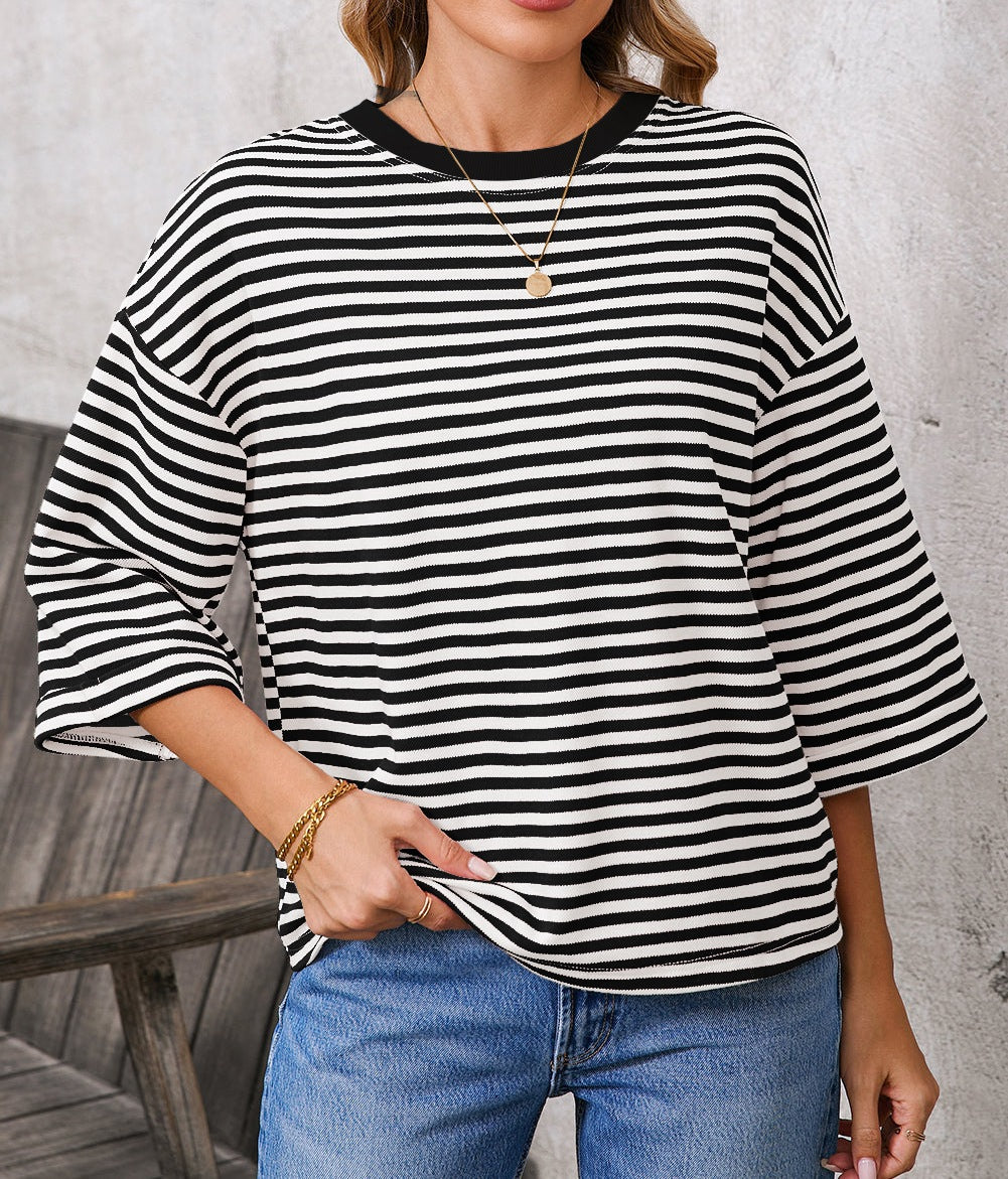 Women's Round Neck Striped Knit Top