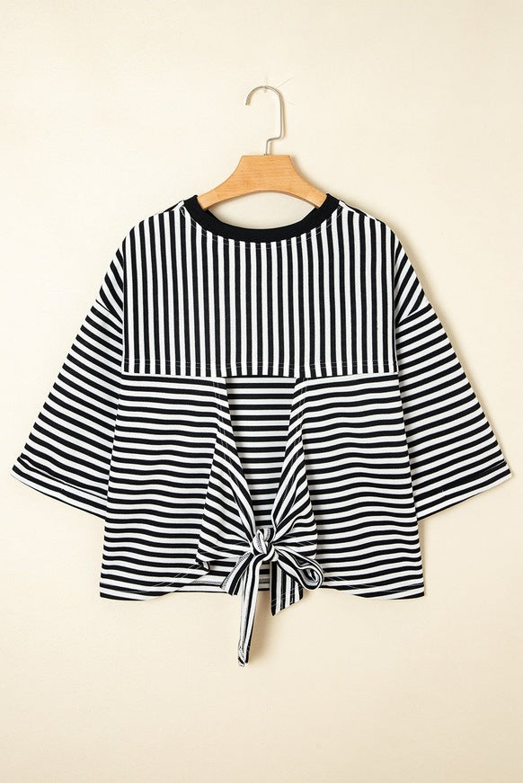Women's Round Neck Striped Knit Top