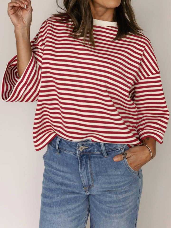 Women's Round Neck Striped Knit Top