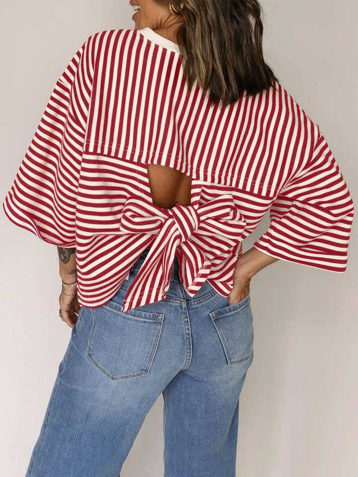 Women's Round Neck Striped Knit Top