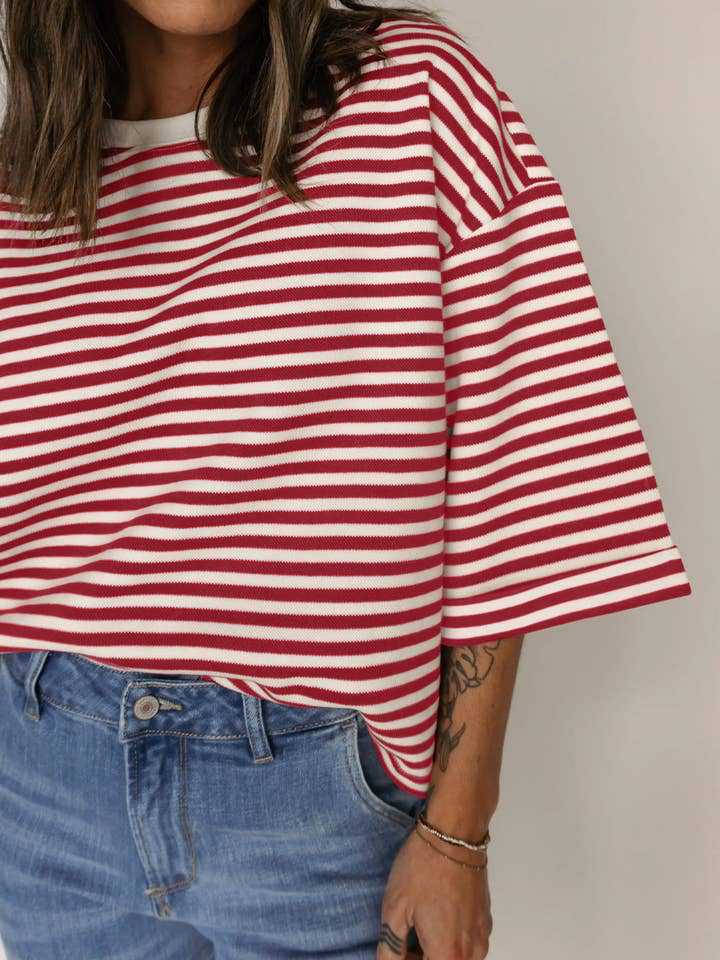 Women's Round Neck Striped Knit Top