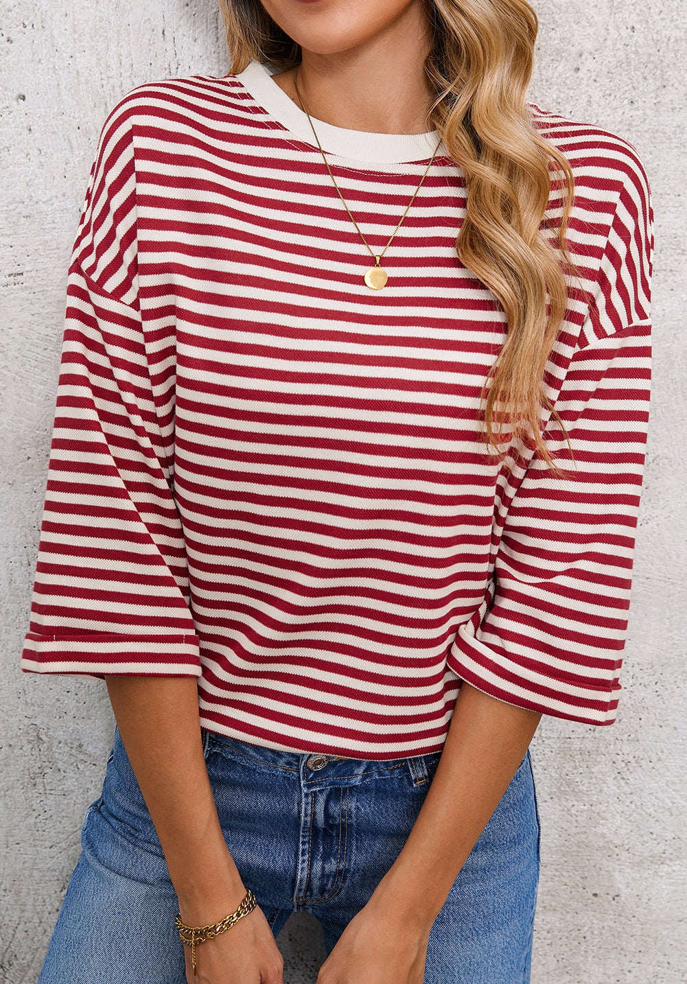 Women's Round Neck Striped Knit Top