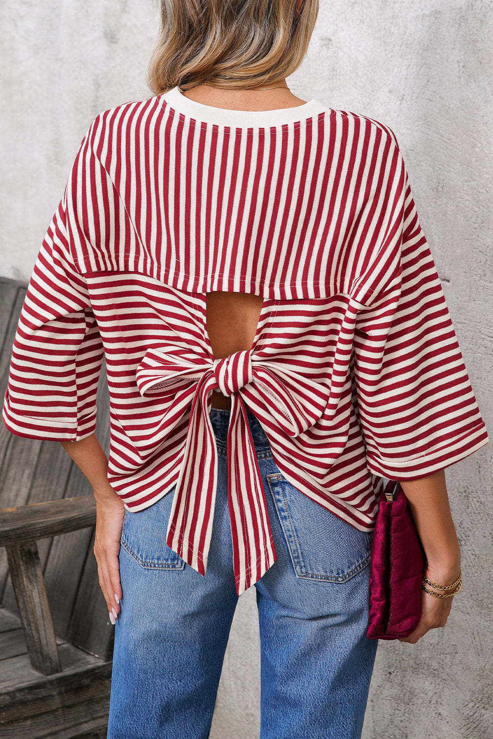 Women's Round Neck Striped Knit Top