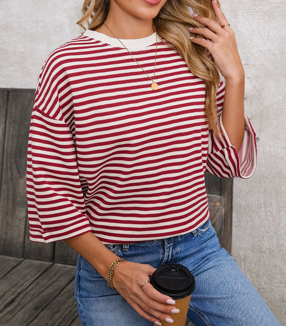 Women's Round Neck Striped Knit Top