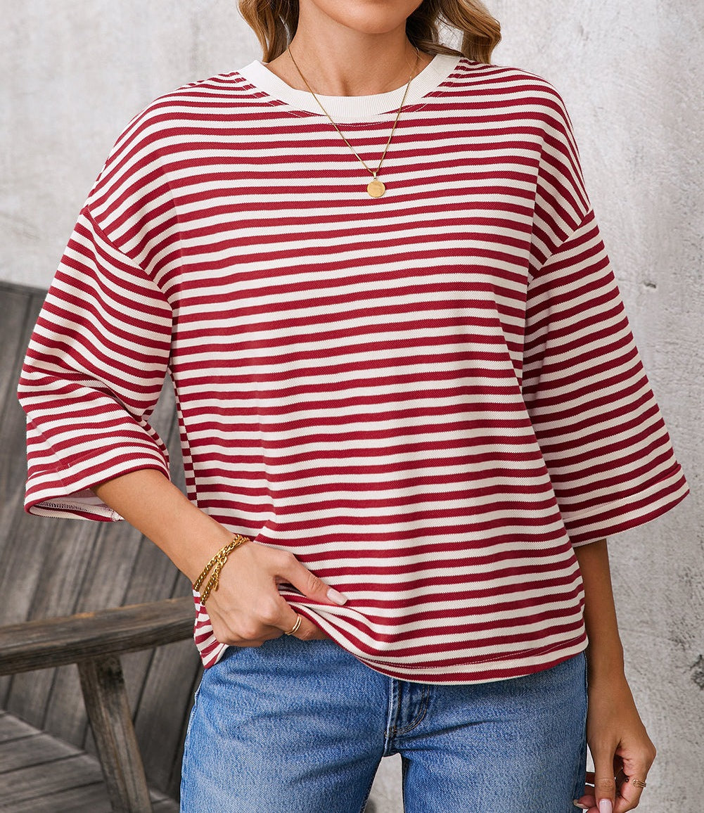 Women's Round Neck Striped Knit Top