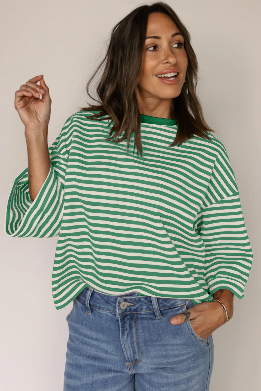 Women's Round Neck Striped Knit Top