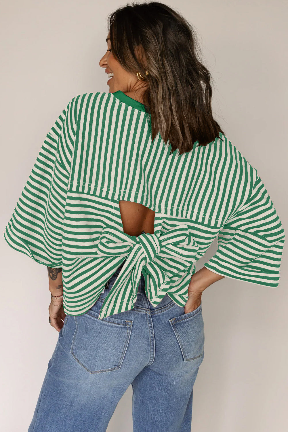 Women's Round Neck Striped Knit Top