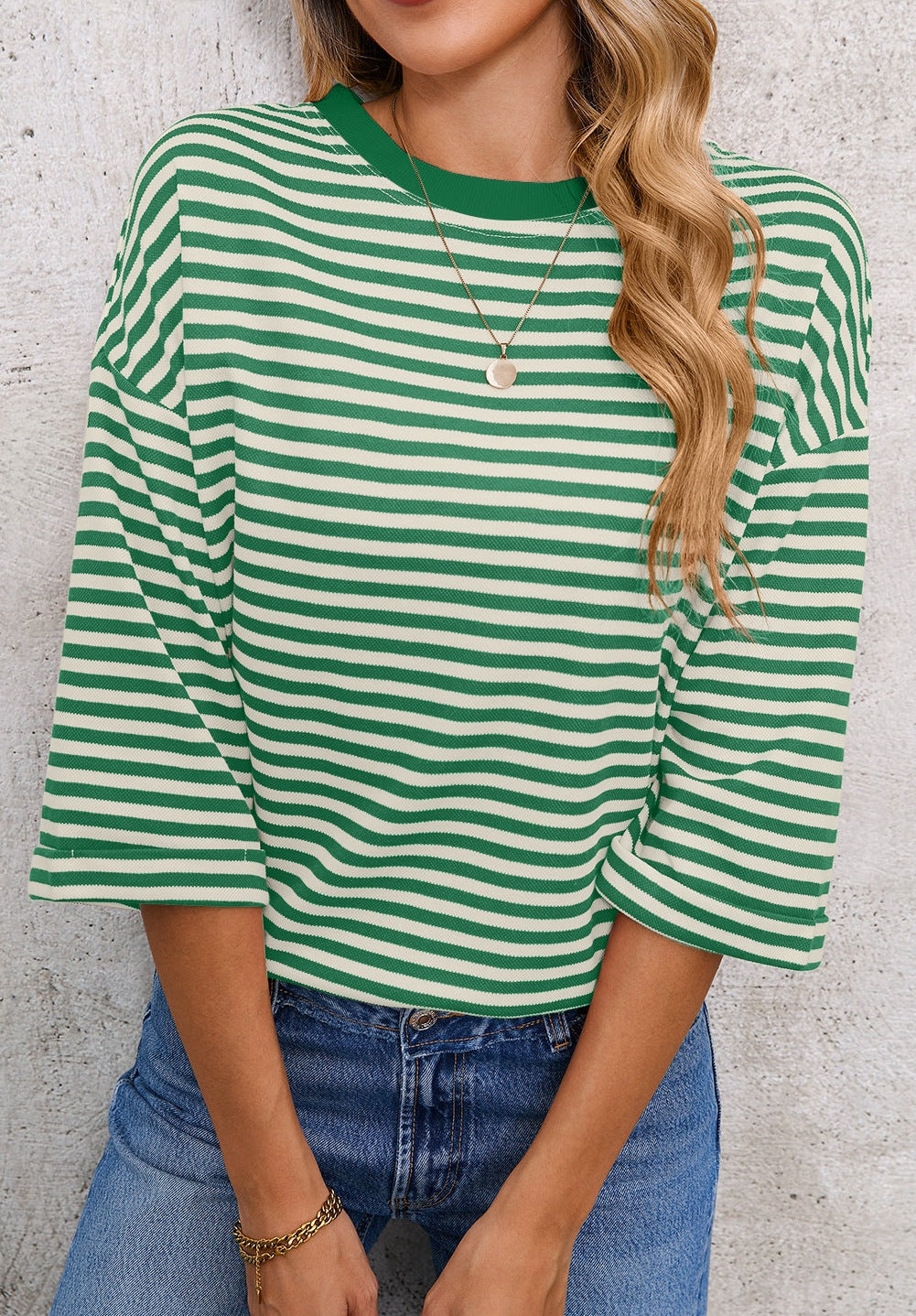 Women's Round Neck Striped Knit Top