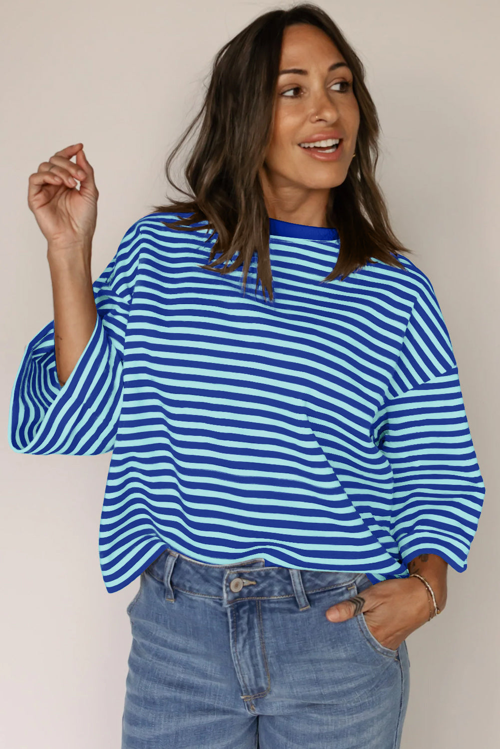 Women's Round Neck Striped Knit Top