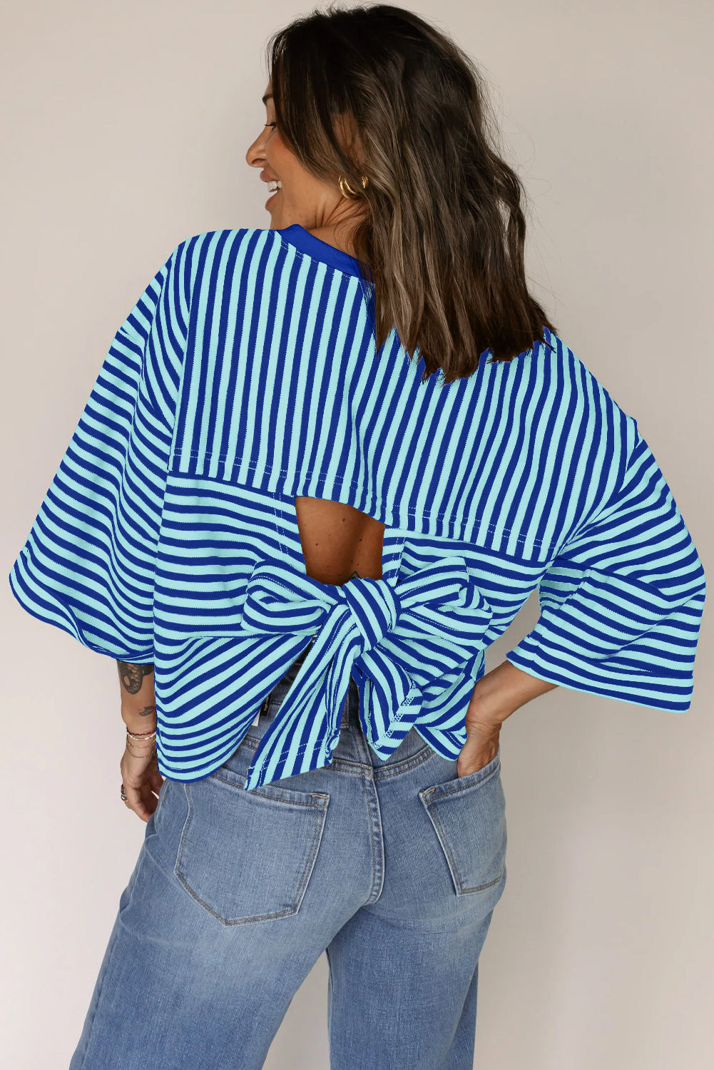 Women's Round Neck Striped Knit Top
