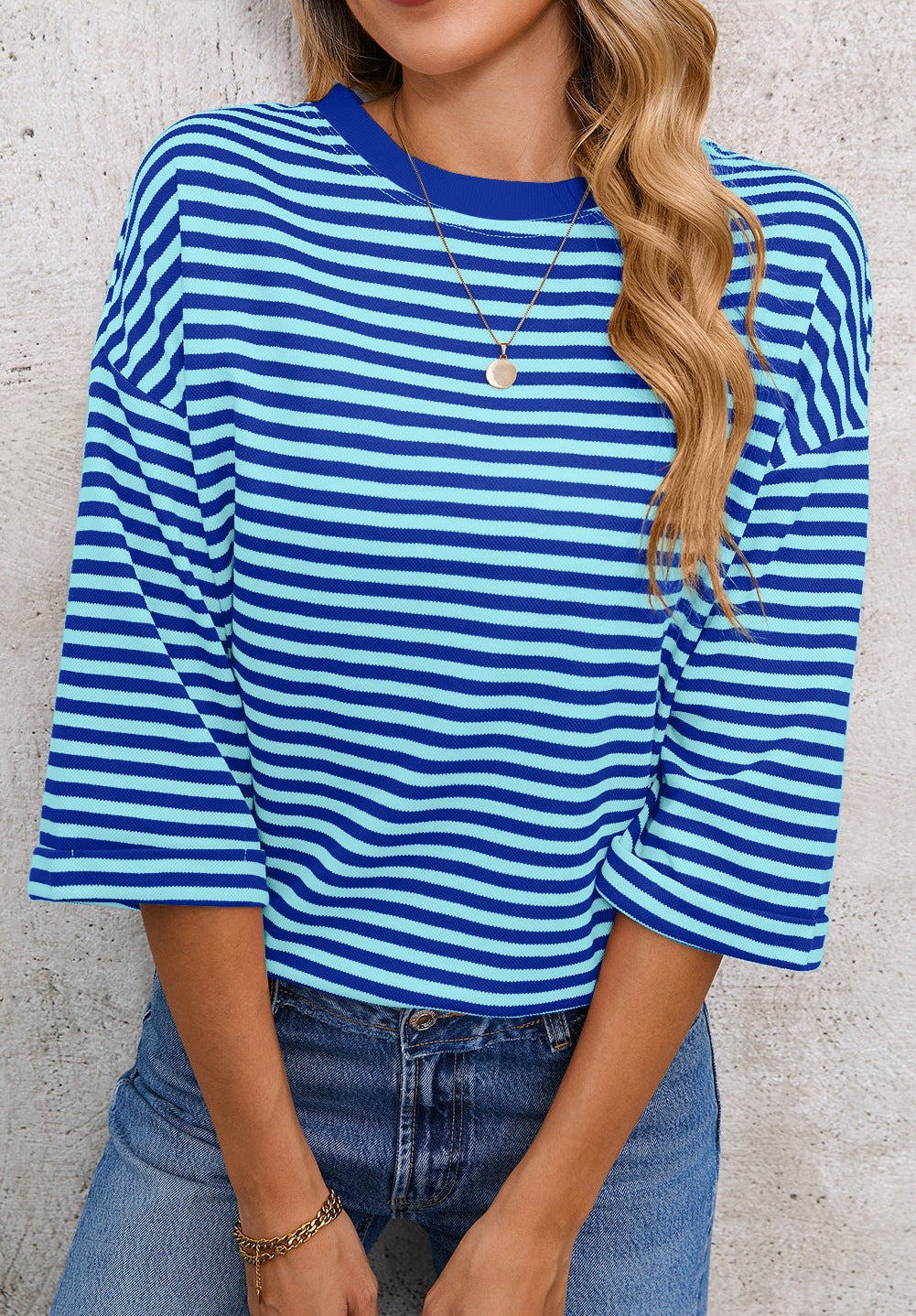 Women's Round Neck Striped Knit Top