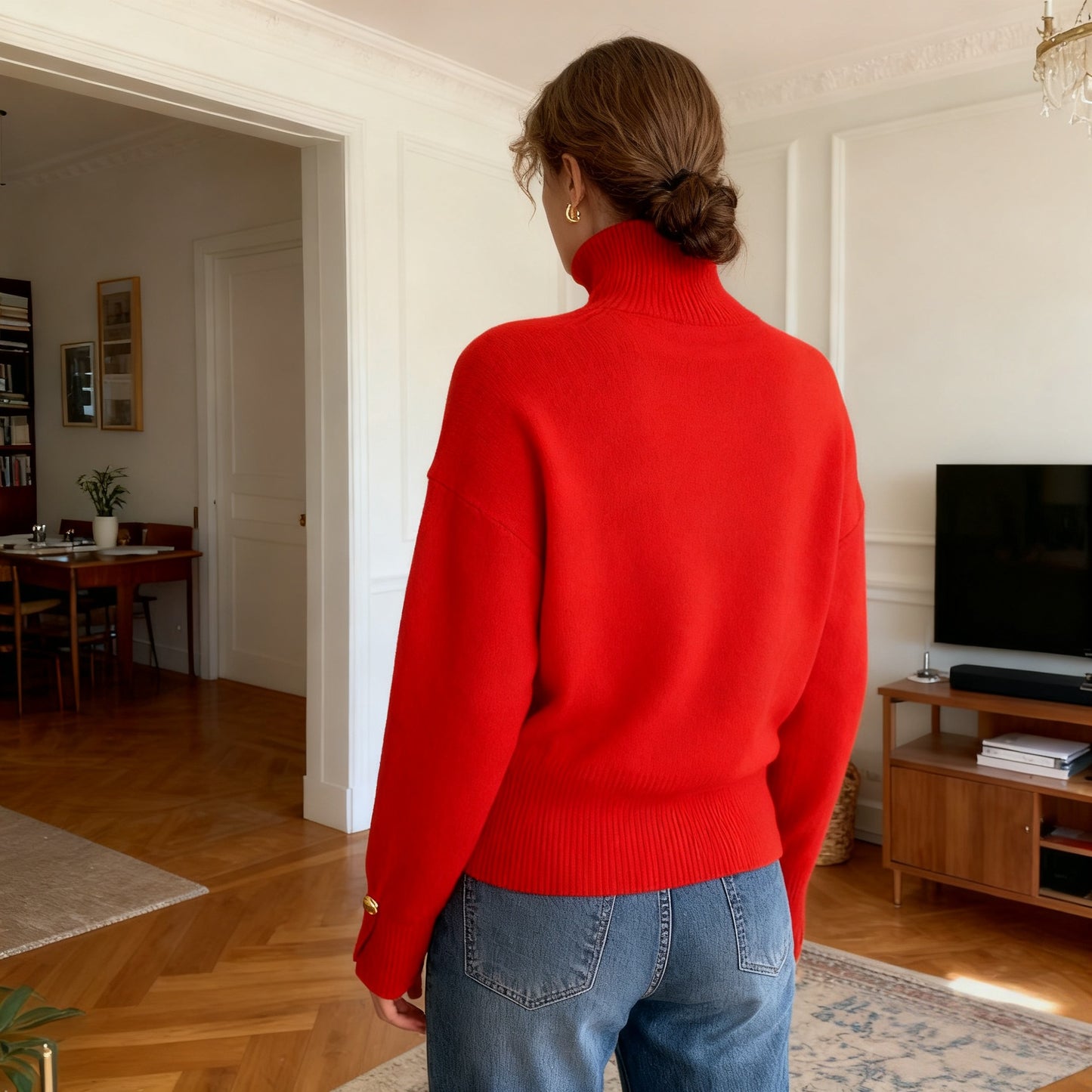 **Decorative Button Turtleneck Sweater**