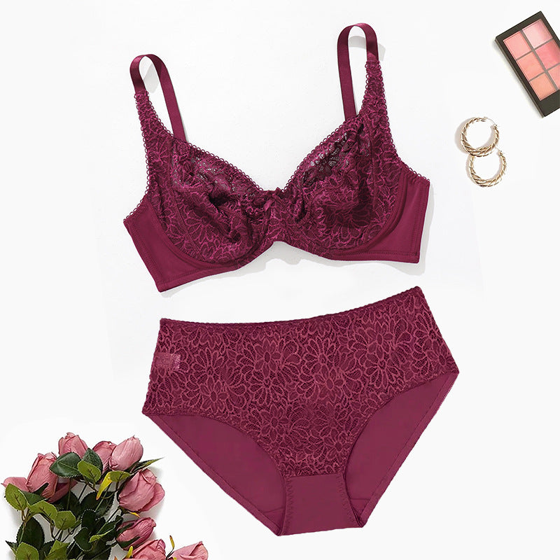Ultra-thin large size lace bra set