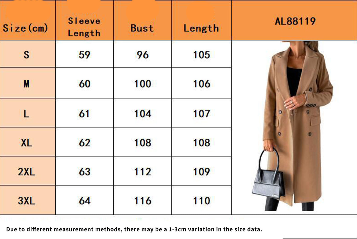 Women's Long-Sleeved Double-Breasted Slim-Fit Coat with Lapel