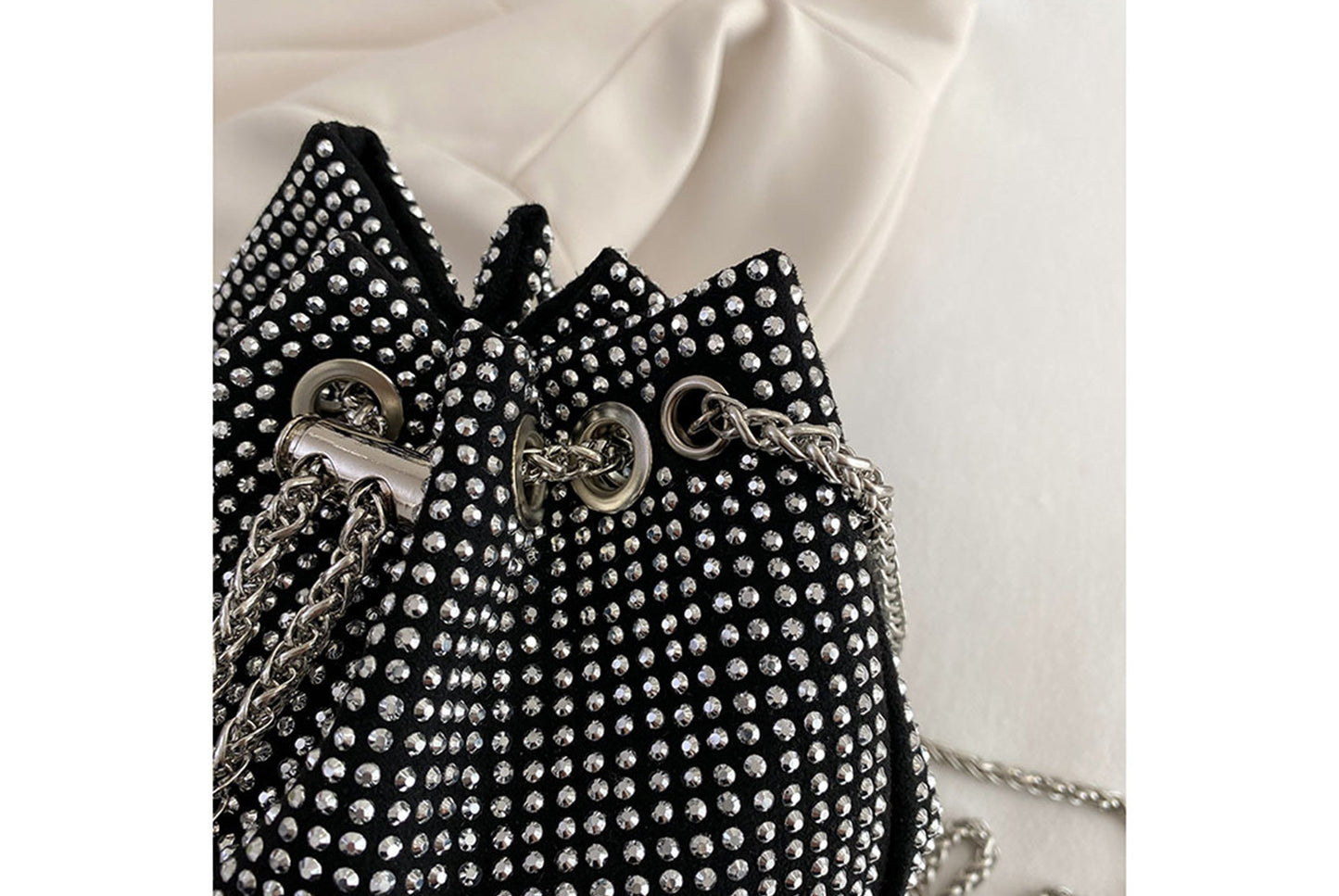 Rhinestone-Studded Drawstring Evening Bag