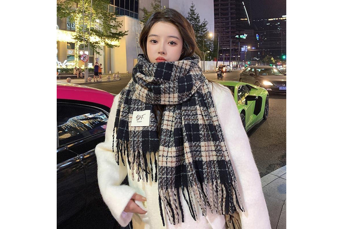 **Red Plaid Scarf for Women, Thick and Versatile Winter Style**