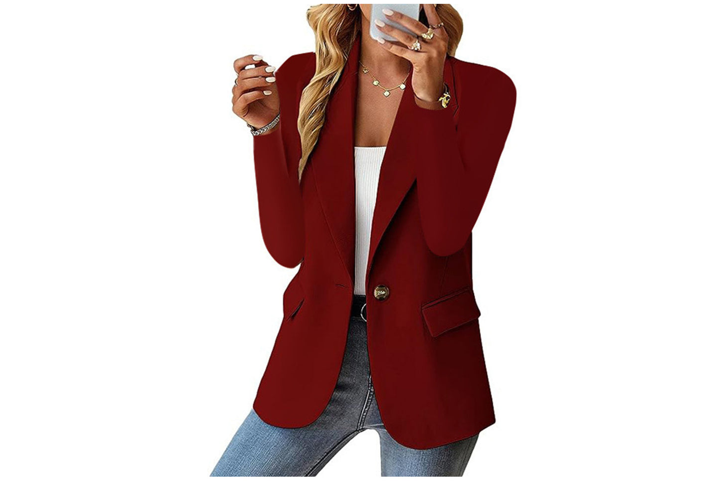 **Women's Long-Sleeved Solid Color Cardigan Blazer**