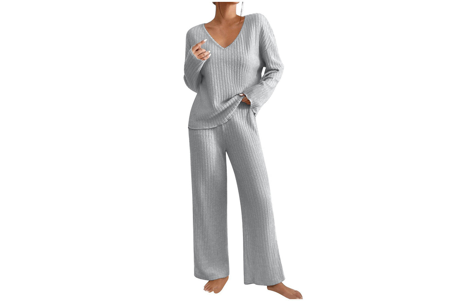 **Women's V-Neck Loose-Fitting Casual Long-Sleeved Set (Home Wear)**