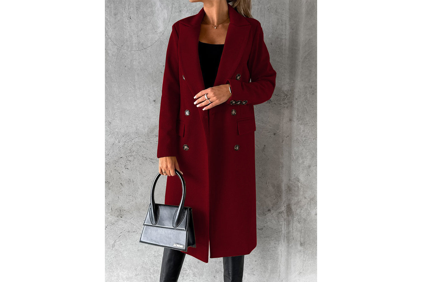 Women's Long-Sleeved Double-Breasted Slim-Fit Coat with Lapel