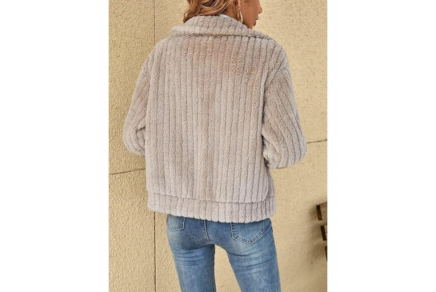 **Women's Fleece Cardigan Coat, Short Collared Warm Top**
