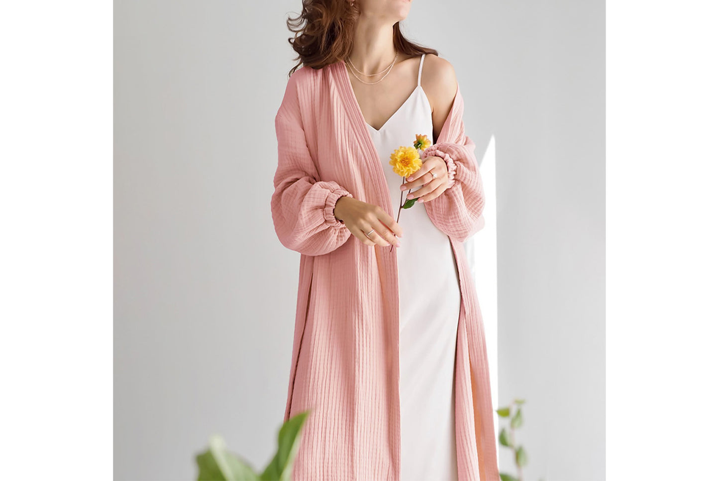 Women's Long-Sleeved Robe in Pure Cotton
