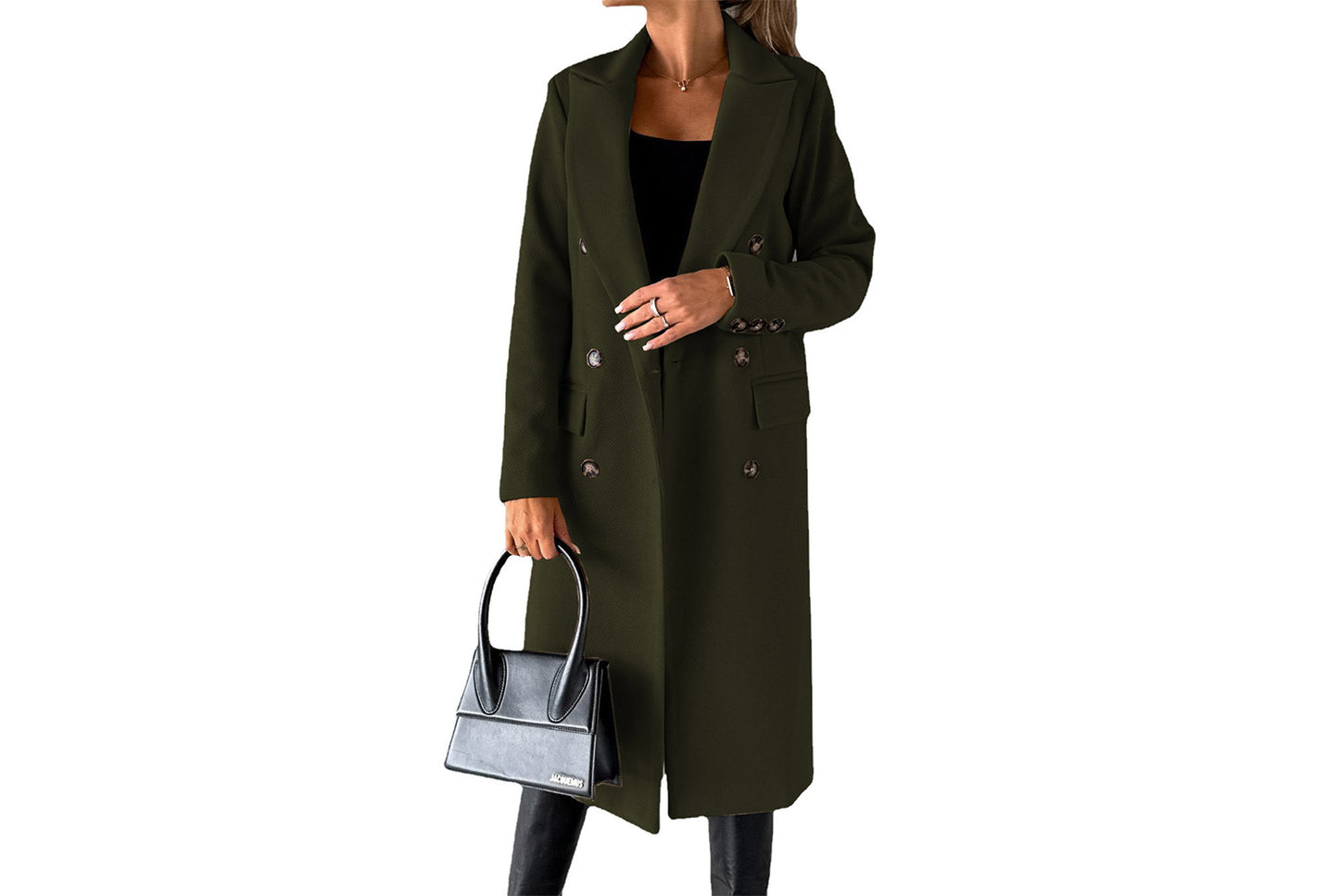 Women's Long-Sleeved Double-Breasted Slim-Fit Coat with Lapel