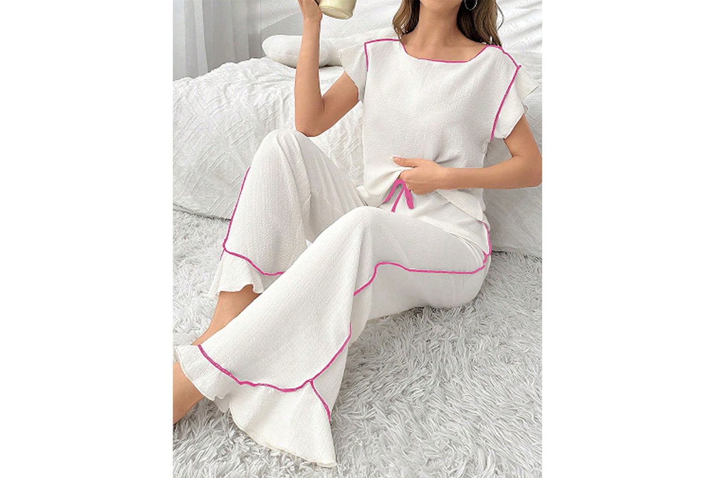 Round Neck Color-Blocked Loungewear Set