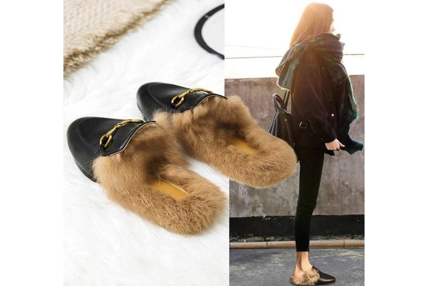 **Autumn/Winter Outerwear Furry Slippers, Stylish Mules**