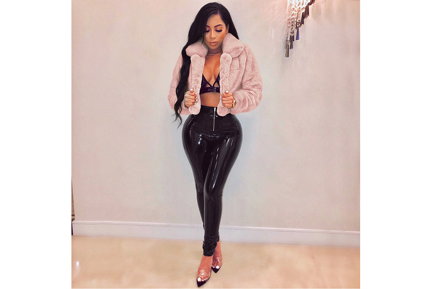 **Sexy Candy-Colored Faux Fur Short Cardigan/Plush Top**