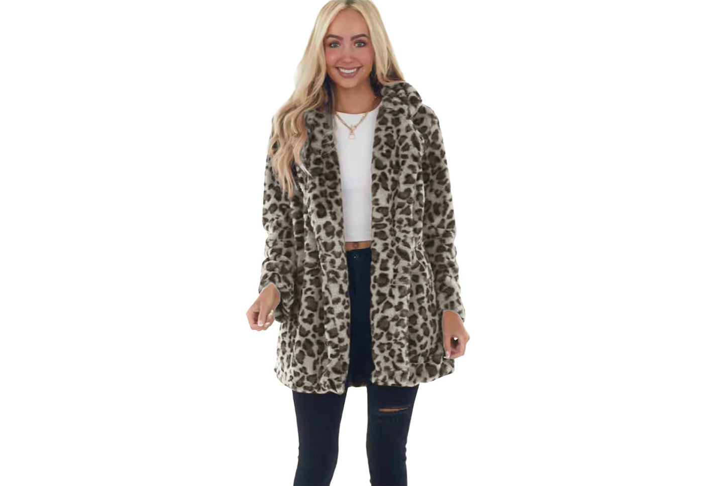 Autumn/Winter Leopard Print Faux Fur Women's Coat